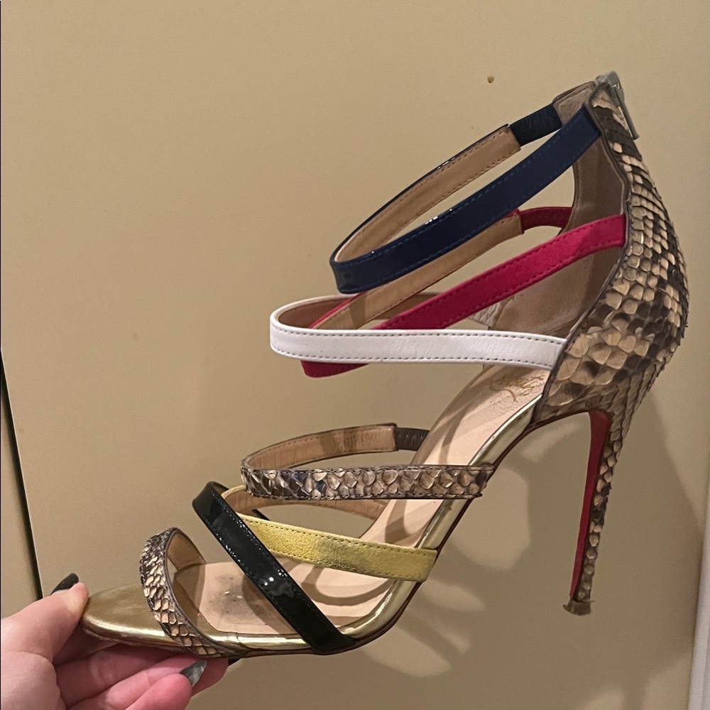 Christian Louboutin Snakeskin & Multicolor Strappy High Heel Sandals